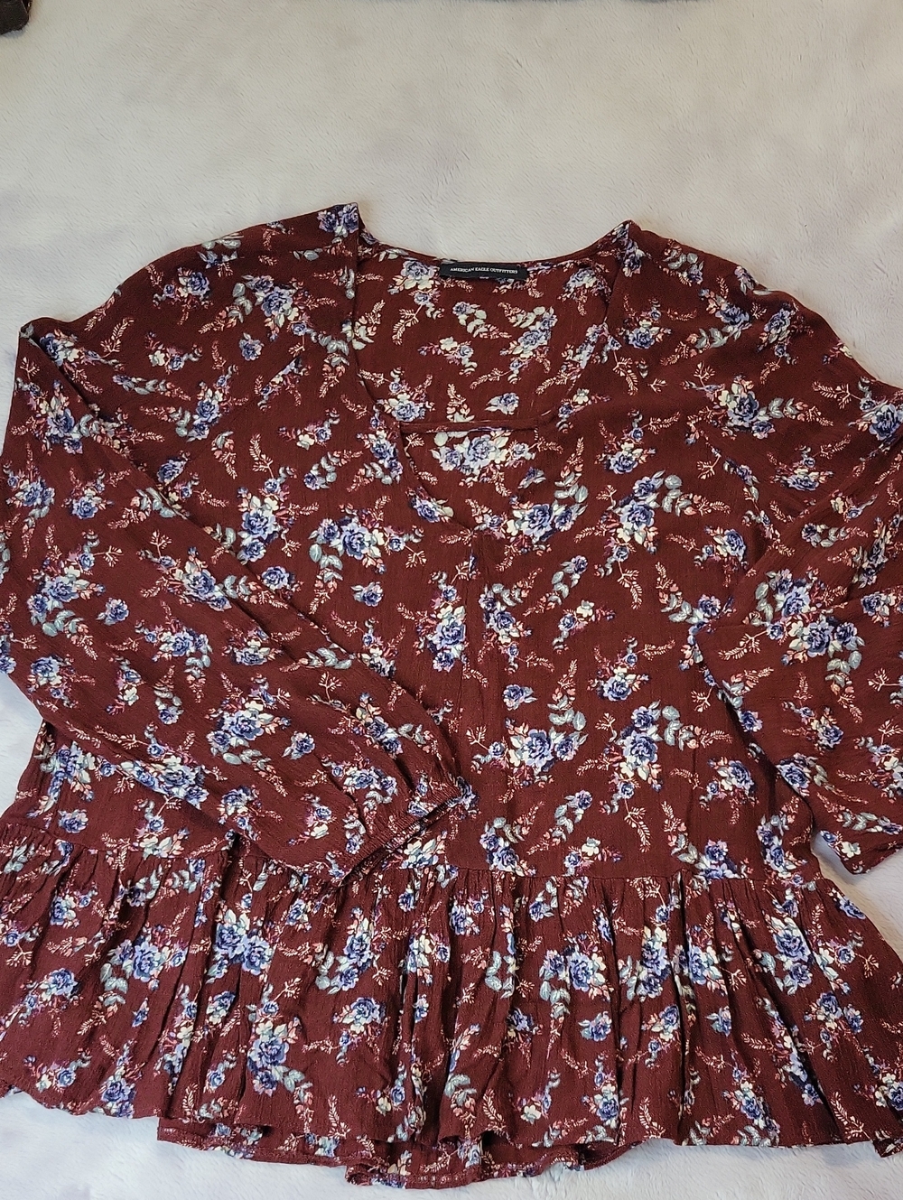 American Eagle Outfitters Burgundy Floral Peplum Blouse